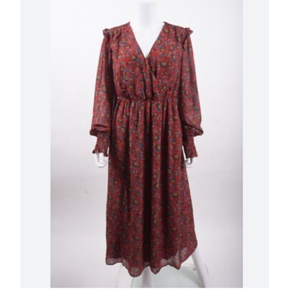 Boden Womens Becku Midi Dress UK 10 US 6 Red Floral Wrap V-Neck D0041 NWT